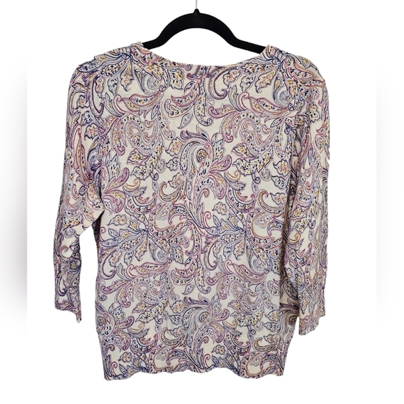 Land's End LP 100% Cotton Paisley 3/4 Sleeve Top - Picture 2 of 7